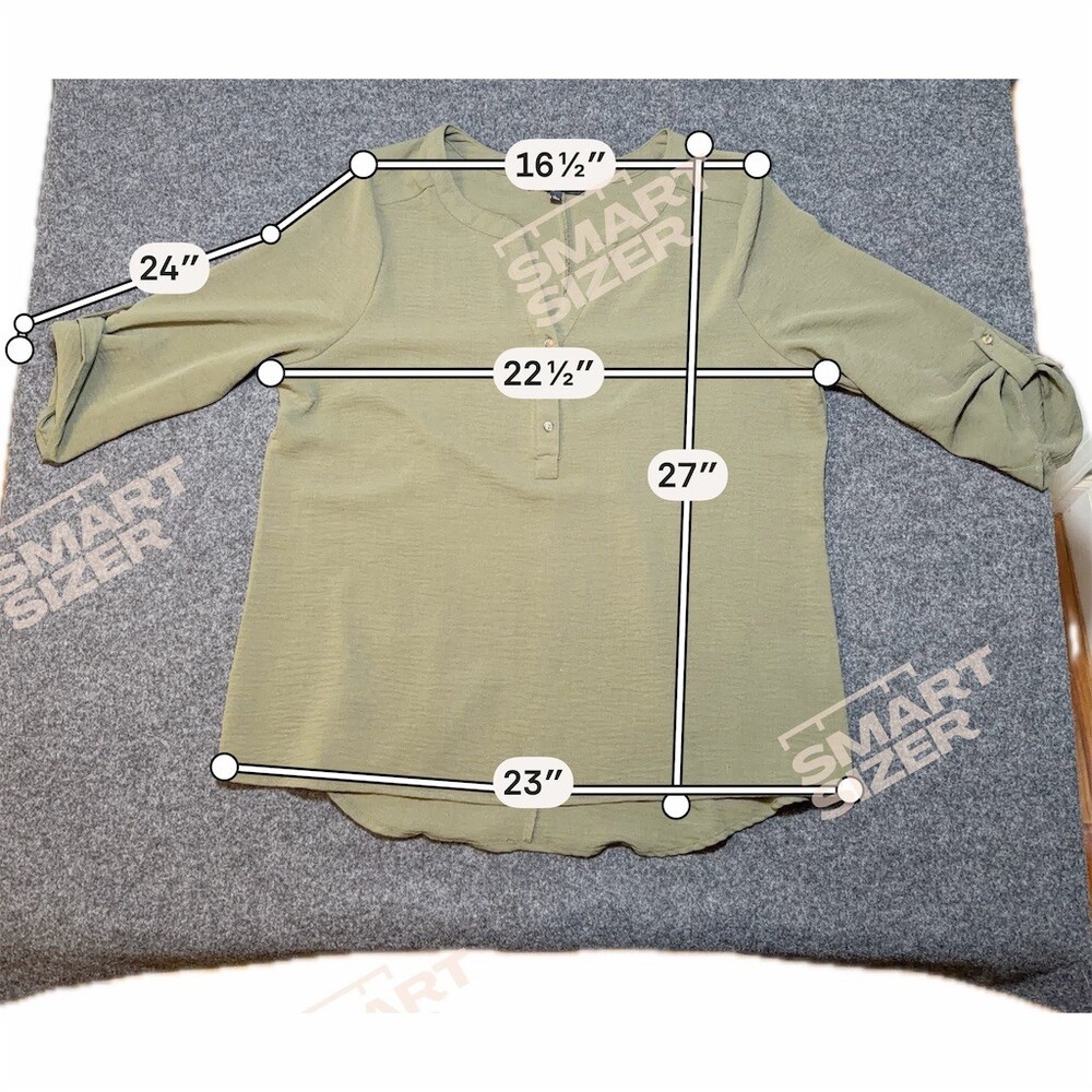 Fred David Blouse Womens Size L Olive Green blouse Split Neck 3/4 Sleeve - Picture 4 of 7